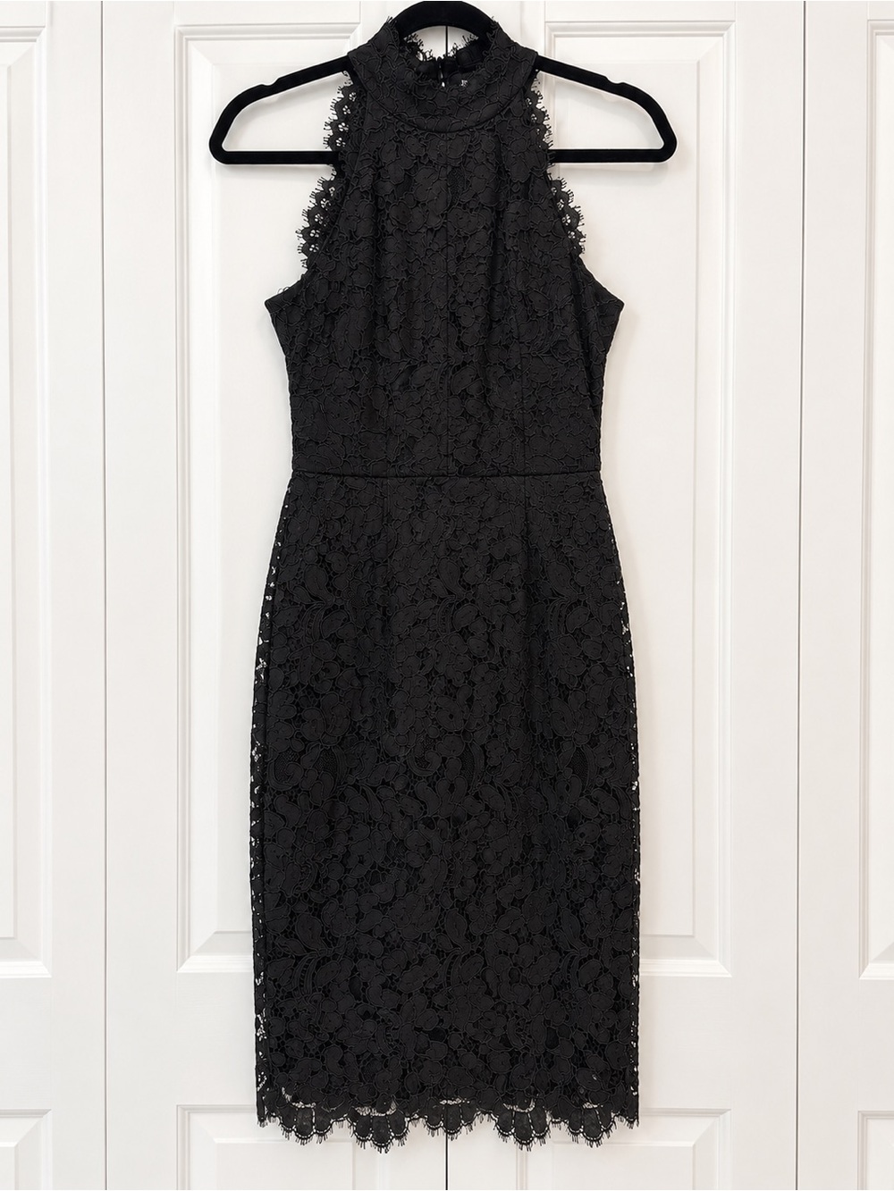 NWT Eliza J Black Lace Halter Mock Neck Midi Dress Size 0